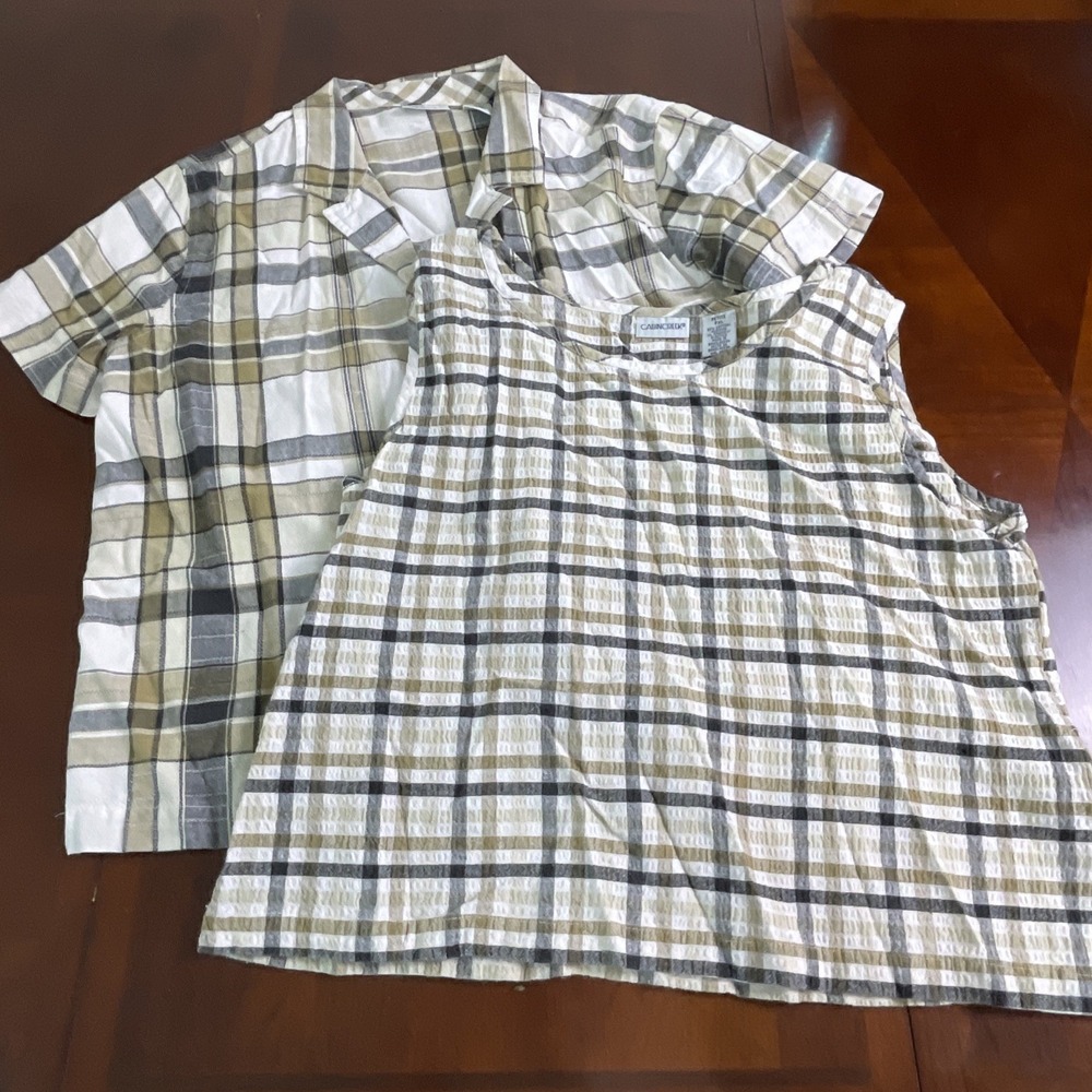 Vintage Cabin Creek Plaid Button Down Shirt With Sleeveless Under Shirt Sz PXL